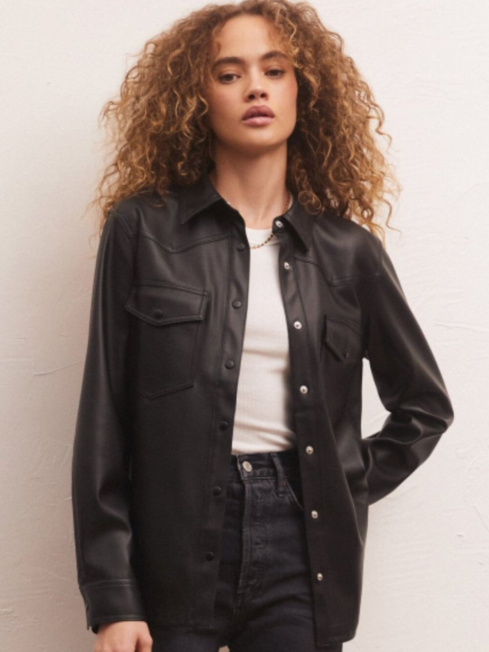 Z Supply Wes Faux Leather Shirt Jacket Small Black